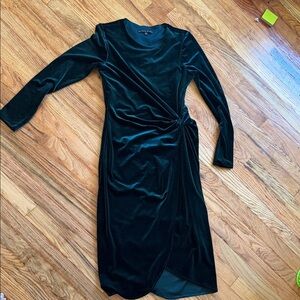 ANTONIO MELANI Dark Green Velvet Long Sleeve Knot-Waist Dress